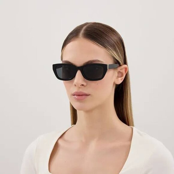 Saint Laurent SL M153 001 Sunglasses Shiny Black Square Frame, Black Lenses - Picture 3 of 11